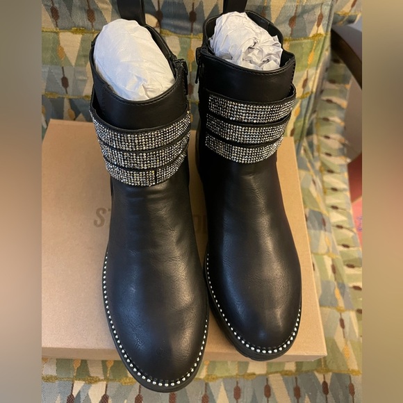 New Steve Madden black rhinestone detail black boots sz 5.5m $109 - Picture 6 of 7